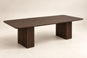 Teak Dining Table, Rounded-Corner Top, Double Ribbed Panel Legs, Dark Brown